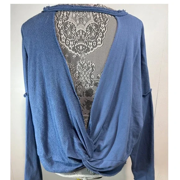 Aerie Blue Twist Back Long Sleeve Cropped Sweatshirt Women's‎ Size Small - Picture 2 of 9
